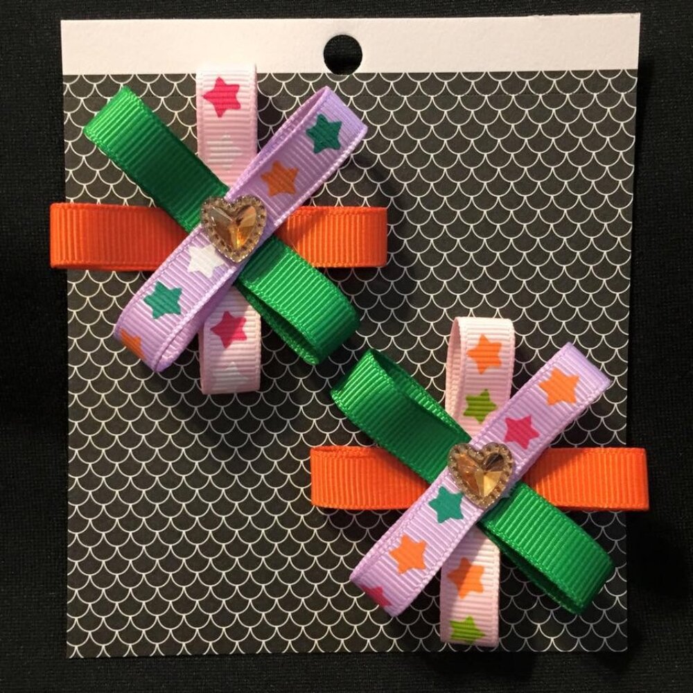 Green, Orange & Purple Handmade Hair Bows, Bows For Infants, Children, Teens, Ad